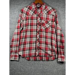 Vans Button Up Shirt Men's Small Red/Gray Plaid Long Sleeve Flannel Skater/Punk